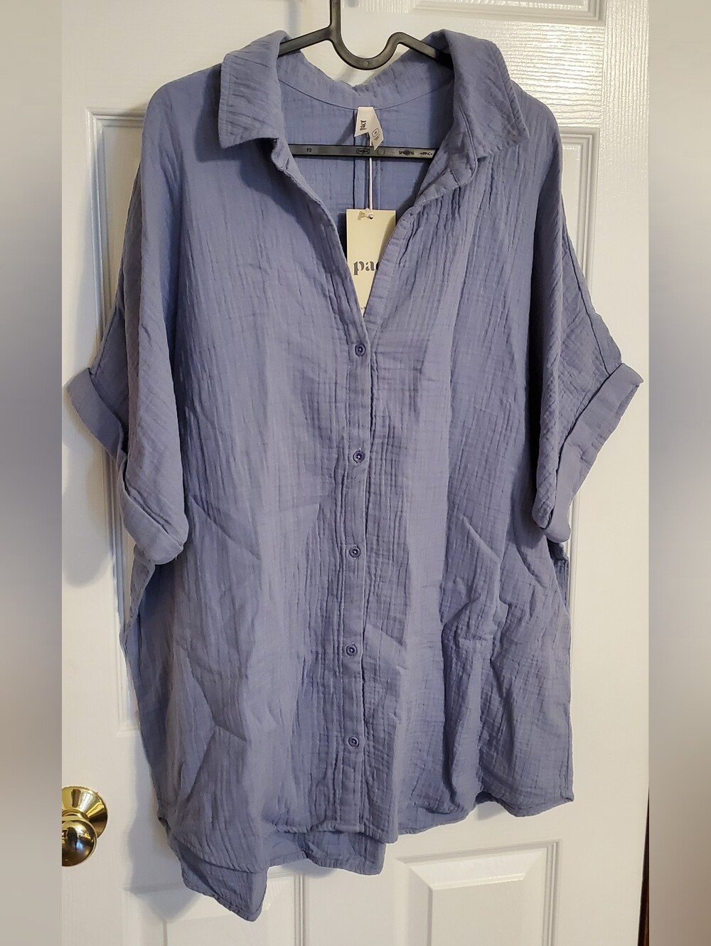 Pact Women's Blue Coastal Double Gauze Oversized Shirt NWT
